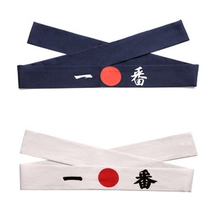 2 st (vit + marinblå) japanska tecken (prova på) samurai ninja bushido karate bomullshårband för Hachimaki sushi kock