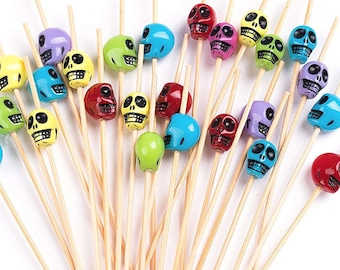100/Pack - Party Supplies 4.72inch/120mm Skull Disposable Cocktail Fruit Bamboo Picks
