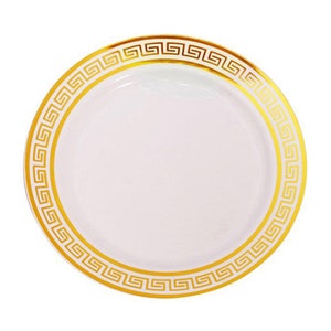 20 Stück - Party Zubehör Einweg Kunststoffgeschirr 220 mm Gold & Elfenbein Dessert Teller