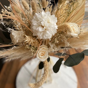 Boho dahlia and mixed rose bouquet/ white bouquet/ wedding bouquet/ dried flower bouquets / preserved bouquet image 8