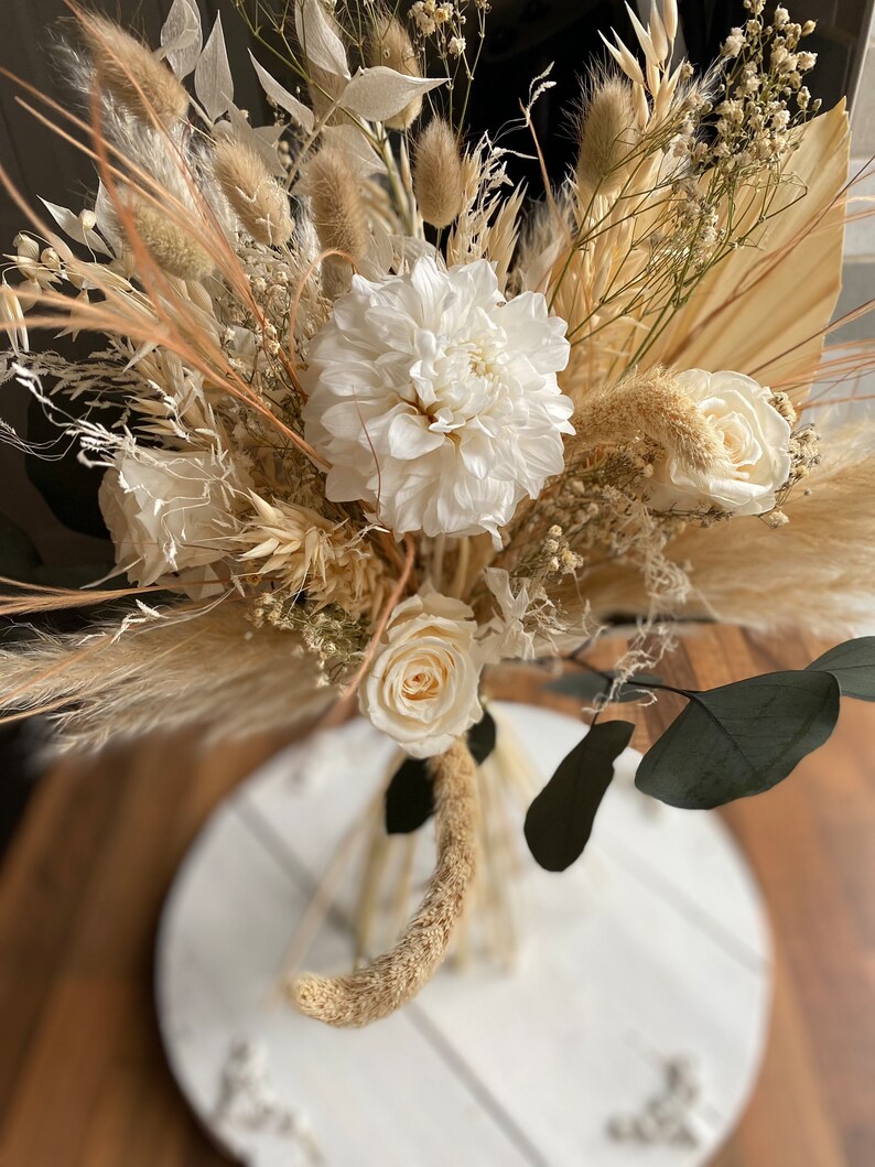 Boho dahlia and mixed rose bouquet/ white bouquet/ wedding bouquet/ dried flower bouquets / preserved bouquet image 8