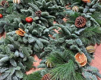 fresh garland, Christmas door decor, table garland, real spruce mantle garland, conifer runner, wedding table decor, wedding garland