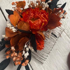 Terracotta rust hydrangea wedding hair comb burnt orange hair accessories, dried flower hair comb, hair pin, gypsophila hair comb,