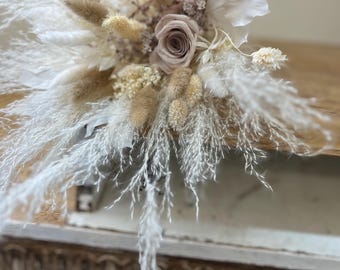 Dried Flower Wedding Bouquet: Boho Rose, Hydrangea & Pampas Grass