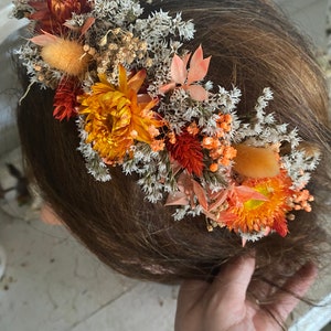 Dried flower rust & terracotta headband, boho wedding flower crown, dried floral hair accessory, bridal hair flowers, flower girl tiara