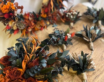 Boho Dried Flower Bridal Hoop Bouquet: Rust Terracotta , Autumn Wedding Florals