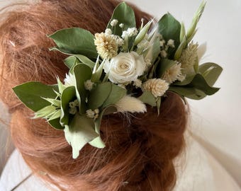 Dried Cream Rose Hair Pins: Bohemian Wedding Hair Accessory