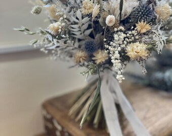 Rustic Globe Thistle Wedding Bouquet and Accessories