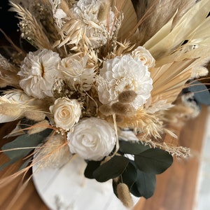 Boho dahlia and mixed rose bouquet/ white bouquet/ wedding bouquet/ dried flower bouquets / preserved bouquet image 7