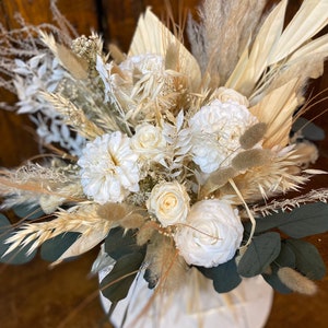 Boho dahlia and mixed rose bouquet/ white bouquet/ wedding bouquet/ dried flower bouquets / preserved bouquet image 4