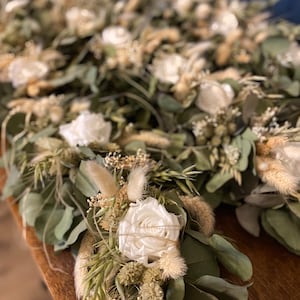 Dried flower wedding table decoration centerpiece garland, boho inspired eucalyptus & rose events decorations, mantle piece home arrangement