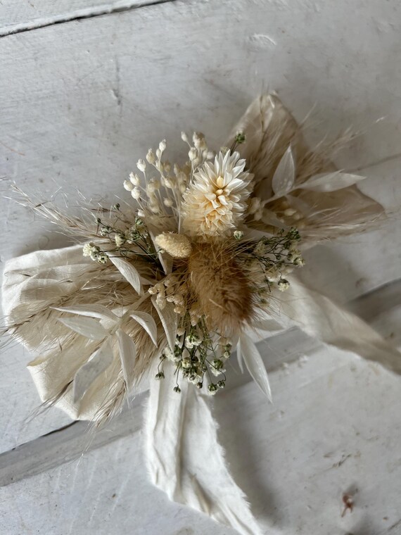Dried Flower Hair Clip: Silk Ribbon Bow, Boho Wedding  display picture 1