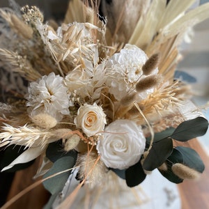 Boho dahlia and mixed rose bouquet/ white bouquet/ wedding bouquet/ dried flower bouquets / preserved bouquet image 3