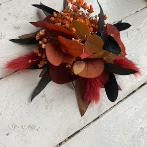 Terracotta rust wedding hair comb, burnt orange hair accessories, bride hair comb, autumn fall hair florals, bridal preserved eucalyptus