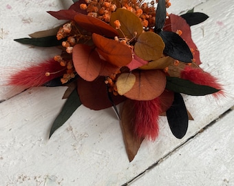 Terracotta Wedding Hair Comb: Burnt Orange Preserved Eucalyptus Florals