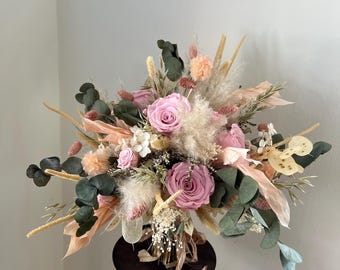 Blush Pink Dried Flower Bouquet: Boho Wedding Eucalyptus Pampas