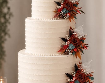 Preserved Terracotta Rose Fall Colours Wedding Cake Topper Picks