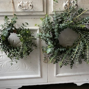 Aromatherapy eucalyptus, sage, rosemary & lavender wreaths, scented florals, dried eucalyptus housewarming gift, dried flower decorations