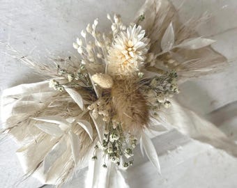 Dried Flower Hair Clip: Silk Ribbon Bow, Boho Wedding Accessory