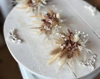 Boho Dried Flower Hair Pins: Cream Pampas Grass Wedding Accessories