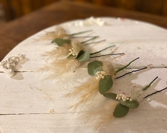 Dried flower hair pin/ wedding hair pins/ Bobbie pin wedding flowers/ eucalyptus wedding flowers/ bridal hair flowers/ boho hair pins