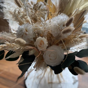 Boho dahlia and mixed rose bouquet/ white bouquet/ wedding bouquet/ dried flower bouquets / preserved bouquet image 2