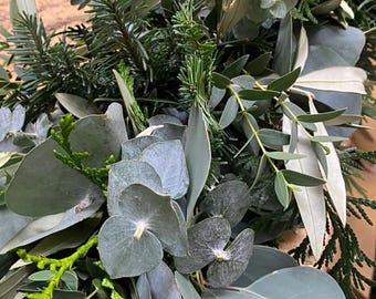 Fresh festive Garland for Christmas with Eucalyptus and Olive, Wedding Garland & Conifer Table Runner
