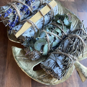 white Sage smudge, lavender stick, cleansing ritual, incense burning, eucalyptus, star anice, dried, cleansing, aromatherapy, room scenting