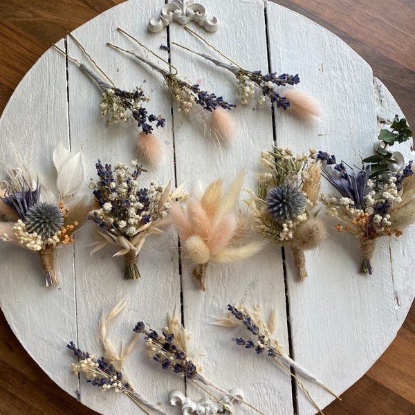 Boho Boutonniere/ boho button hole/ dried flower button hole/ lapel flower dried/ wedding flowers/ boho wedding flowers/ boho hair pins/