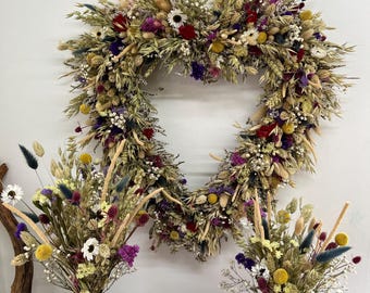 Dried Flower Heart Wreath: 24" Memorial Wedding Decor