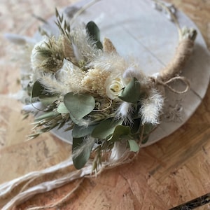Boho Bridesmaid bouquet, flower girl hoop, wedding florals, dried preserved rose hoop, bohemian outdoor celebration, white cream roses