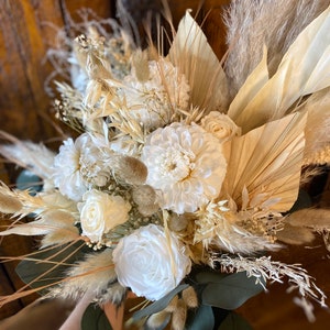 Boho dahlia and mixed rose bouquet/ white bouquet/ wedding bouquet/ dried flower bouquets / preserved bouquet image 6