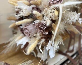 Mocha Hydrangea Dried Flower Wedding Bouquet: Boho Bridal Posie