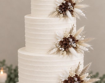 Preserved Mocha Hydrangea and Pampas Boho Inspired Wedding Cake Topper Picks