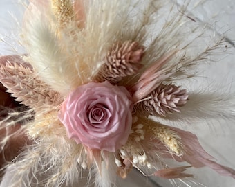 Pink Rose Dried Flower Boutonniere: Boho Wedding Lapel Pin