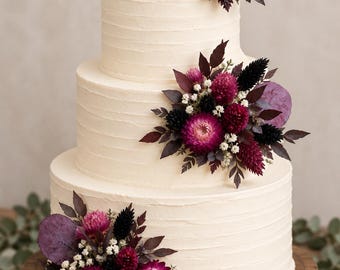 Preserved and Dried Purple Floral Wedding Cake Topper Picks