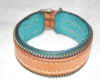 Bracelet cuir turquoise et laiton