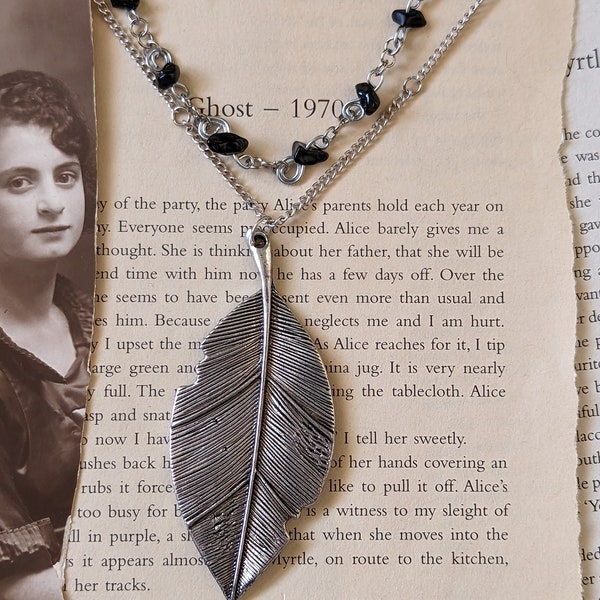 falling.fallen. gothic bespoken necklace by Daysela. weathered leaf jewelry. crystal necklace set. black jasper crystal jewelry.