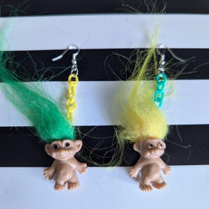 totaLLy tRoLLs eaRRings 01 from Daysela&#39;s Small Little Shop of Strange and Unusual. Small Troll Doll Earrings. Vintage Troll Jewelry.
