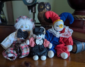 Vintage Q Tee Bean Bag Body Clown Doll 8 Inch Hand Made