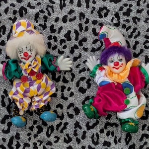 Rainbow Circus Clowns. Set Of Two from Daysela&#39;s Small Little Shop of Strange and Unusual. Posable Clowns 1980s Clowns