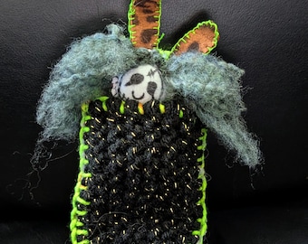 thumB. misfit scrap doLLs by Daysela. Upcycled Gothic Bunny Doll in sleeping bag. Glow In The Dark Dolls.