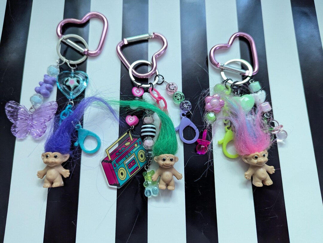 Kidcore Keychains 90s Style Troll Keychain: Kandi Kidcore Bag Accessory - Etsy