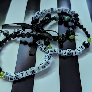 Beetlejuice BFF Bracelets by Daysela. KidCoRe plastic bracelets. KidCore Stretch Bracelets. Beaded Bracelets. Goth Accessories Funny Kidcore