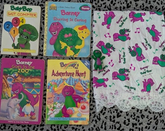 Vintage 90s Barney Items: Books, Toy, Pillowcase