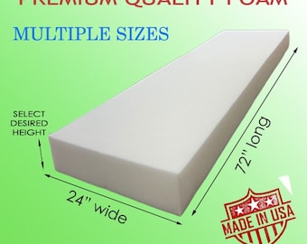 Upholstery Cushion Made in USA GoTo Foam 1 Height x 24 Width x 72 Length 44ILD Firm