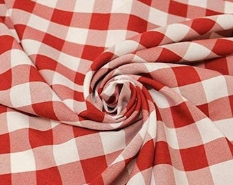 Red and White 1" Checkered Gingham PolyPoplin Fabric by the Yard - Sold by the Yard