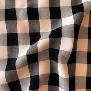 60&quot; Wide Checkered Gingham Buffalo Check Polyester Poplin Fabric for Table Linens, Decor, DIY Projects - Blush Pink and Black