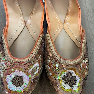 Indian Ethnic Beaded Embroidered Shoes/Jutti/Khussa/Mojari/Ballet/Balerina/Bridesmaid Shoes, Sandals - ORANGE SIZE 10