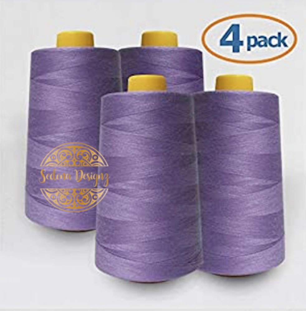 4 PACK of 6000 Yard each Spools LAVENDER Sewing Thread All Purpose 100%  Spun Polyester Overlock Cone 